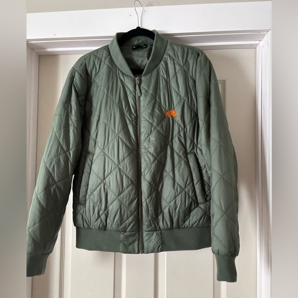 Heatlast Quilted Packable Bomber Jacket Size Small Olive Green Oversized Coat